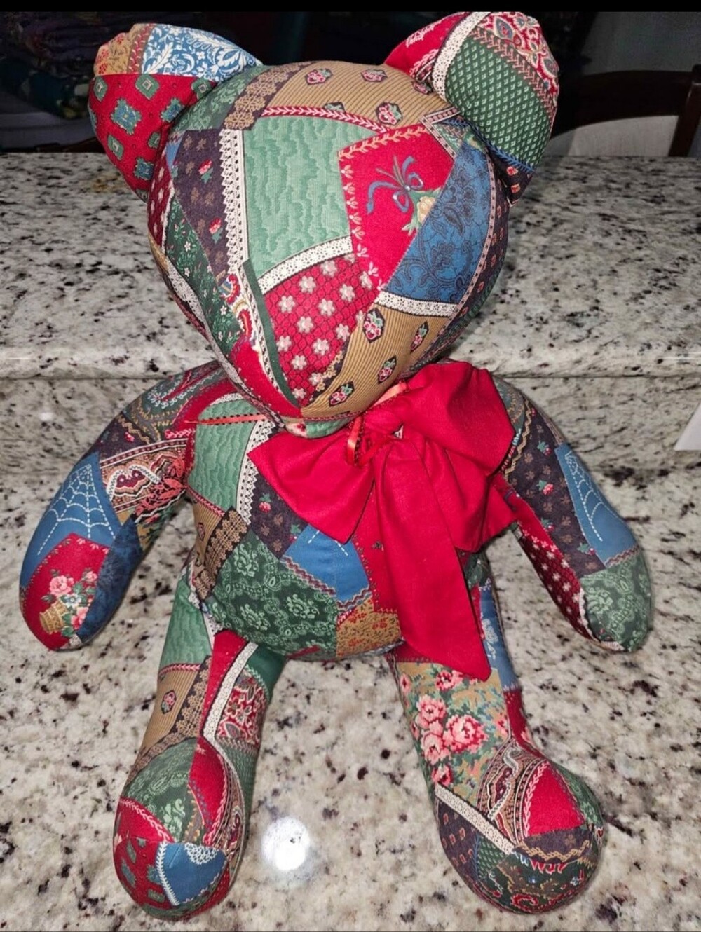 Large Handmade Vintage Patchwork Quilt Stuffed Bear